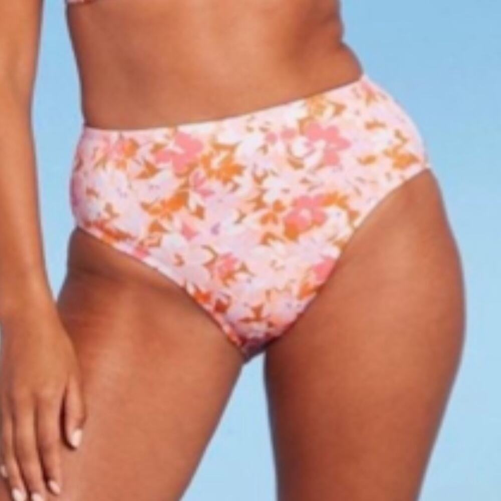 target Bikini bottoms Size Large orange and pink floral  Kona Sol Sz L 12-14 NWT
